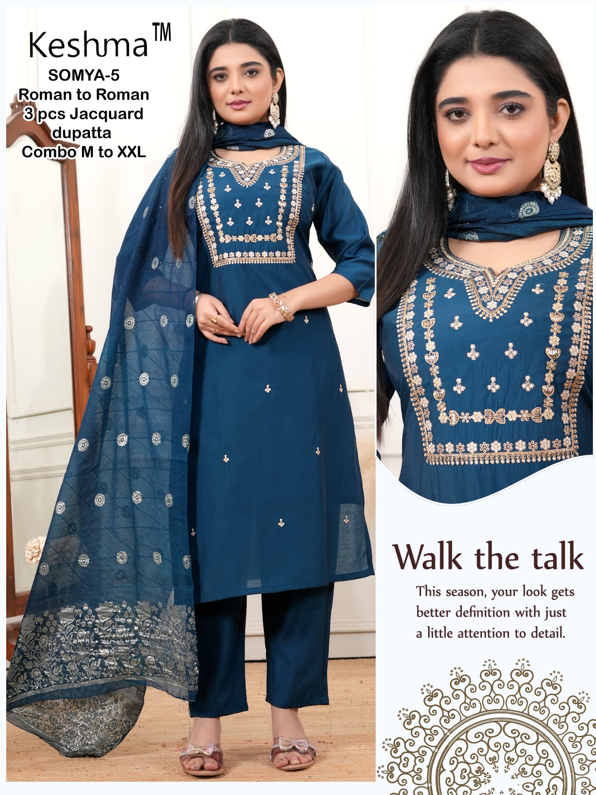 SOMYA-5 Blue Jacquard Kurti Set