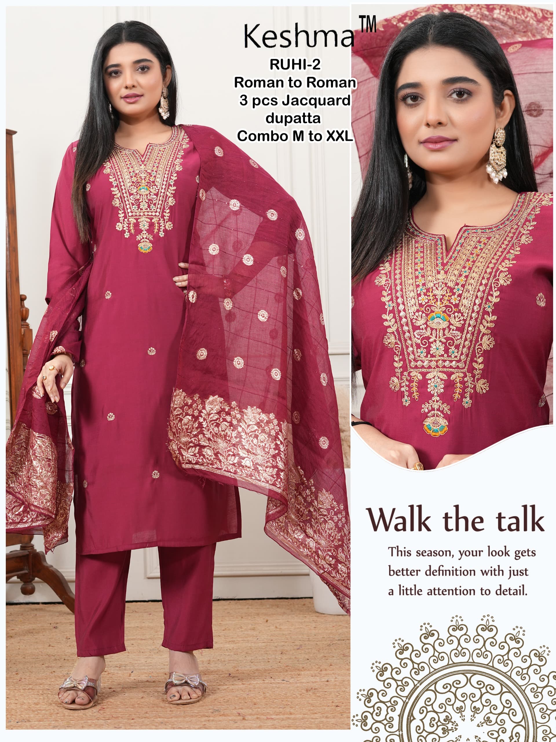 RUHI-2 Maroon Jacquard Kurti Set