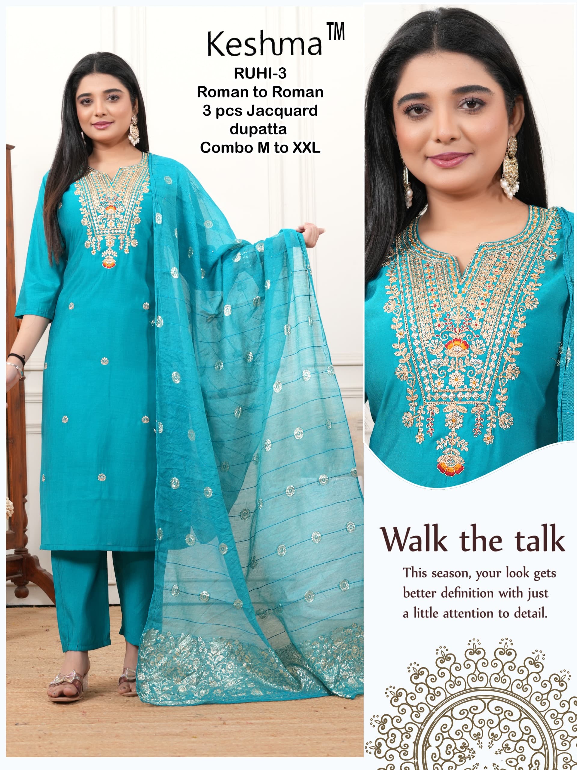 RUHI-3 Teal Jacquard Kurti Set