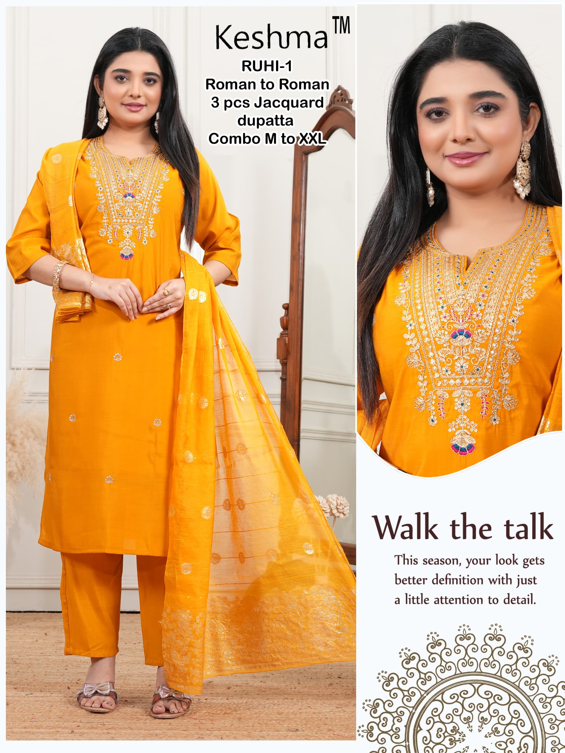 RUHI-1 Yellow Jacquard Kurti Set